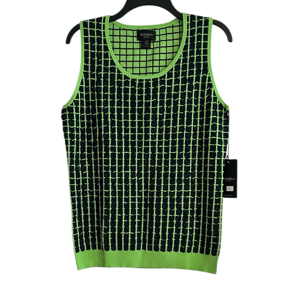 Rondina New York Grass Green and Navy Sleeveless Fitted Knit Tank Top NWT XL